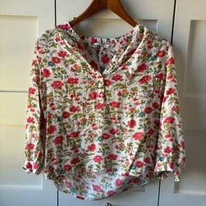 Lucky Brand Lightweight Floral Popover Top Blouse Size XS